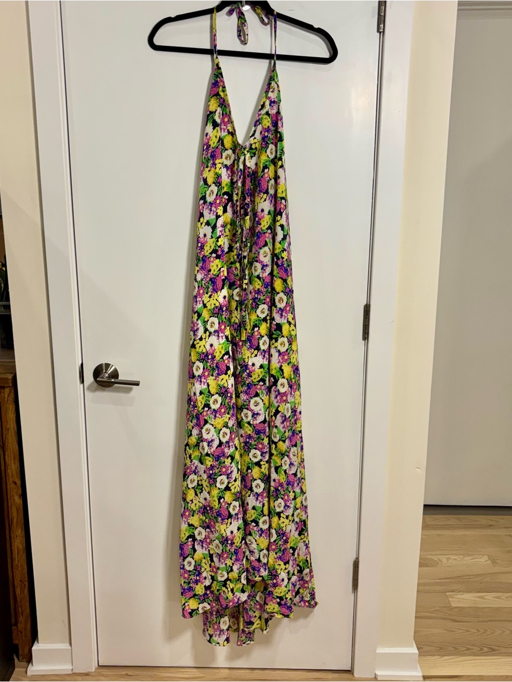 Yumi Kim 100% Silk Sasha Maxi Gardenia Floral Dress Halter Low Back Size L
